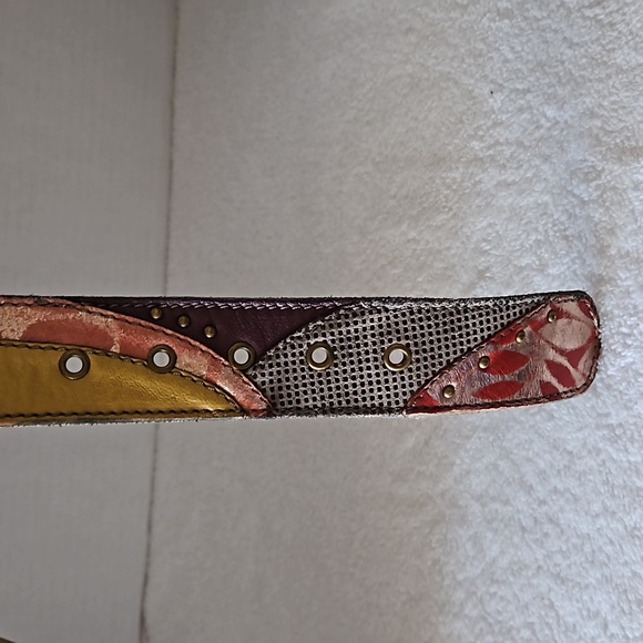 Fossil | Women's Y2K Lyla Patchwork Bright Multi Metallic Color Studs Belt Sz L - Picture 3 of 14